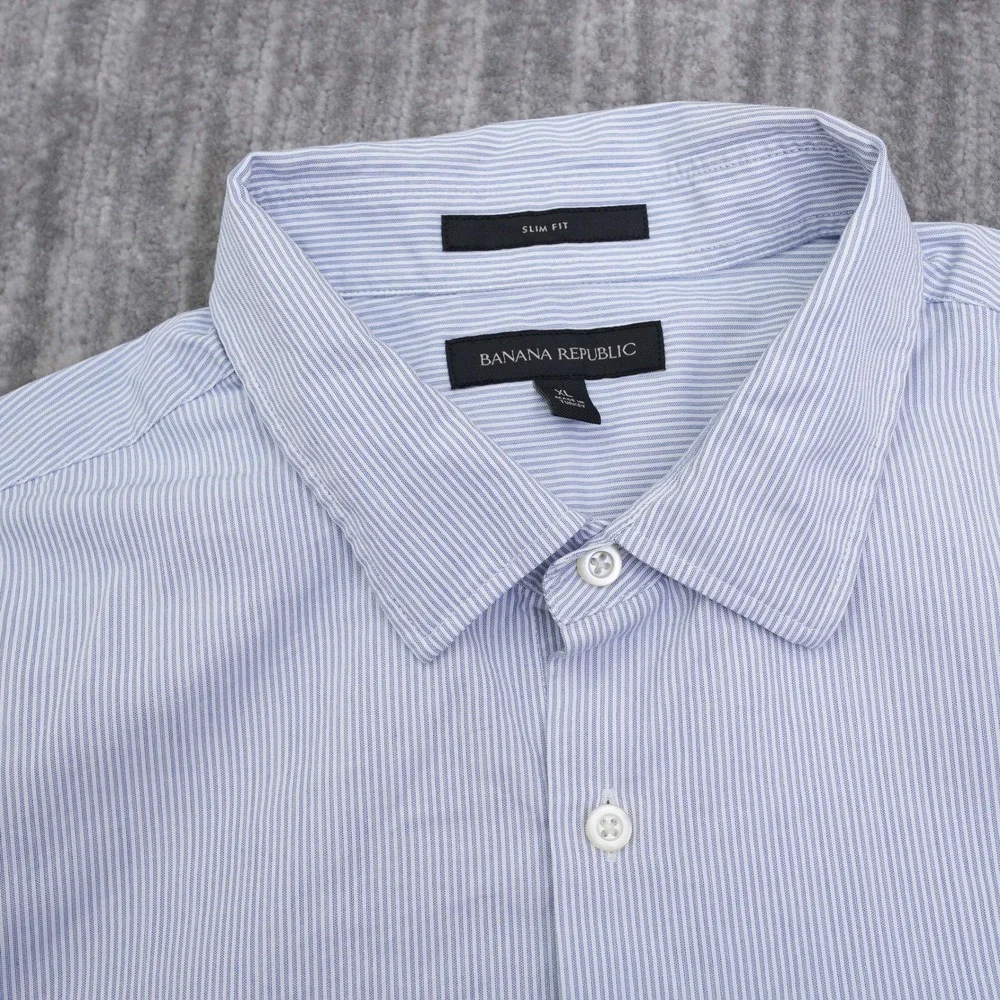 Banana Republic Men Slim Fit Button Up Shirt XL Blue White Micro Stripe Long Slv